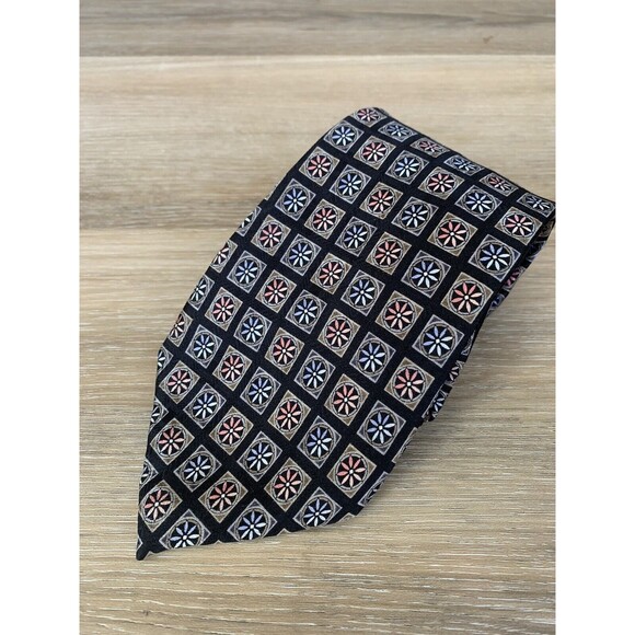 JZ Richards 100% SILK Hand Crafted tie for NORDSTROM Red Blue Black Geometric - Picture 2 of 6